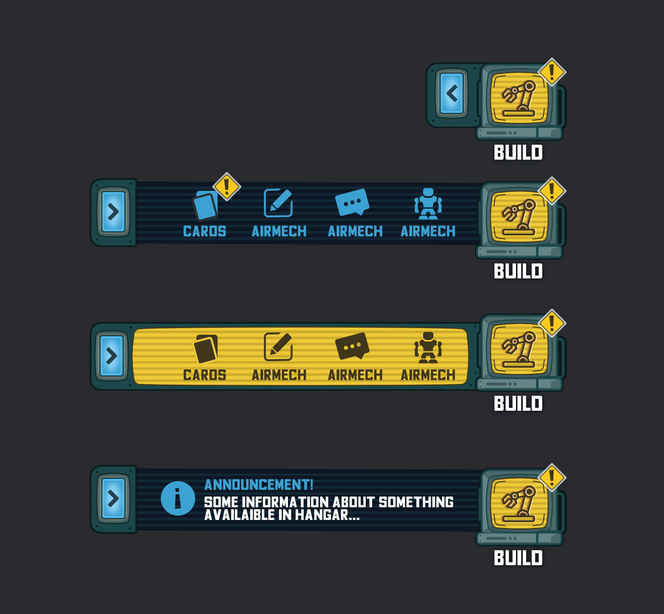 Exploring main base UI for Armorecraft. A punk console-looking style UI.