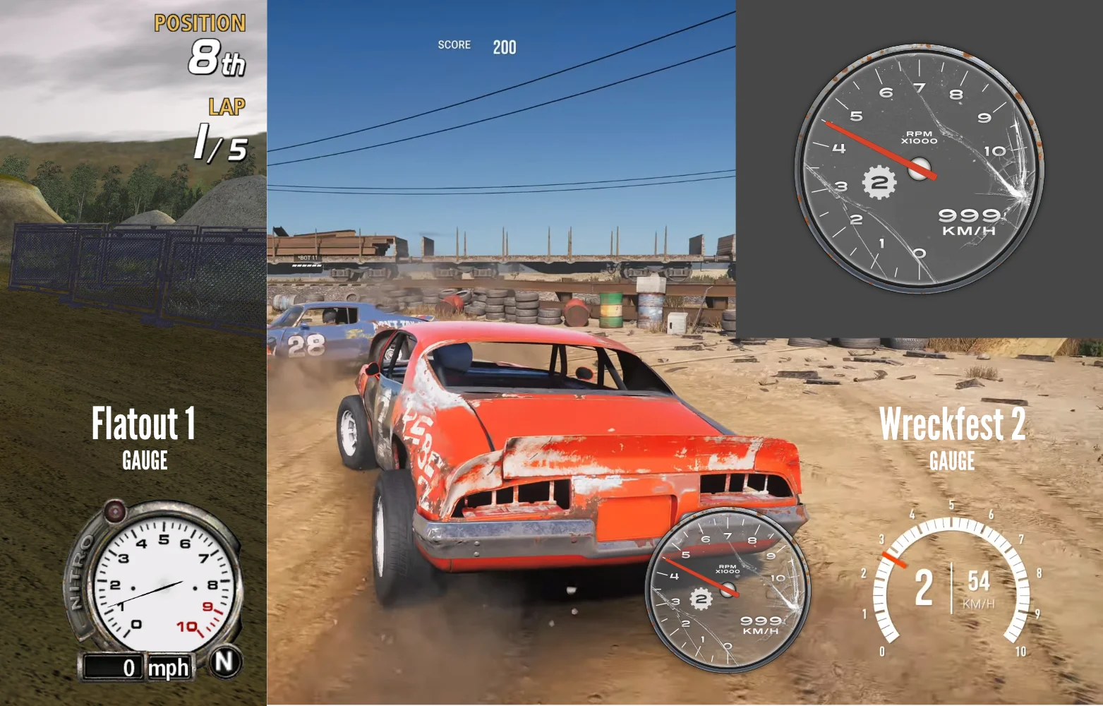 Realistic Speedometer concept UI for Wreckfest 2. Inspired by the original Flatout game. 
							Just for fun. Transparent glass to maintain a sense of screen real estate.