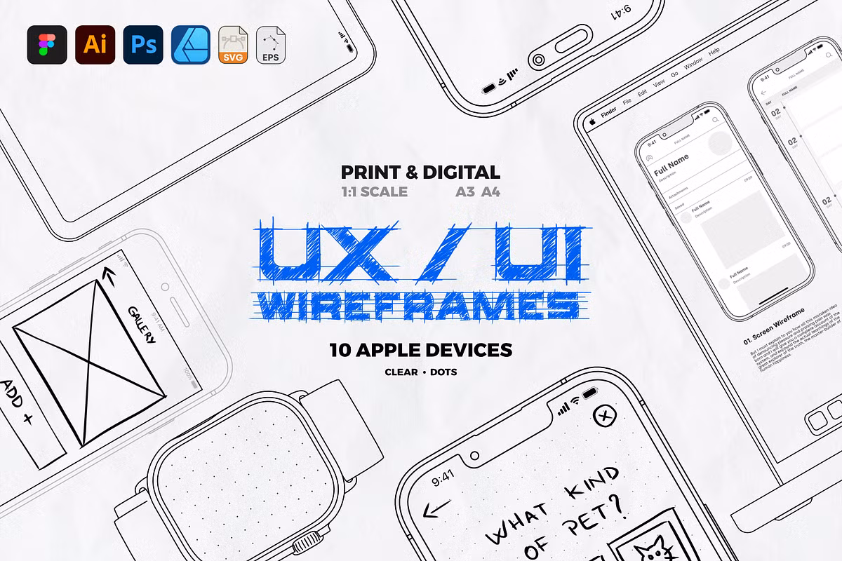 10 Apple Devices Sketchbook Wireframes